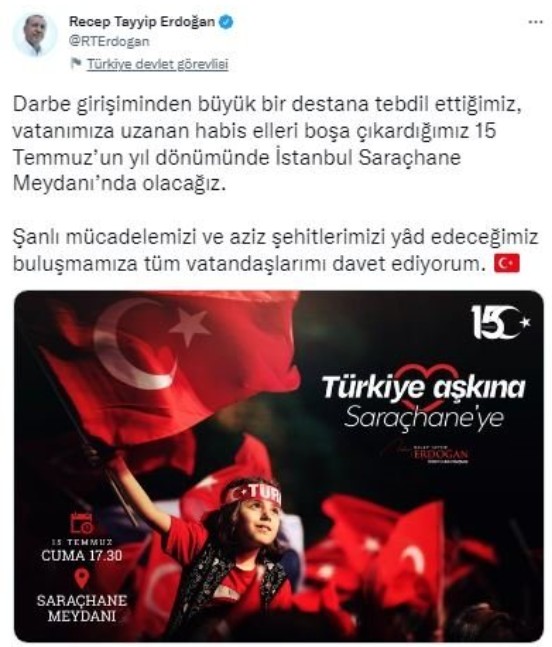 Başkan Erdoğan'dan '15 Temmuz' çağrısı! 'Tüm vatandaşlarımızı bekliyorum...'